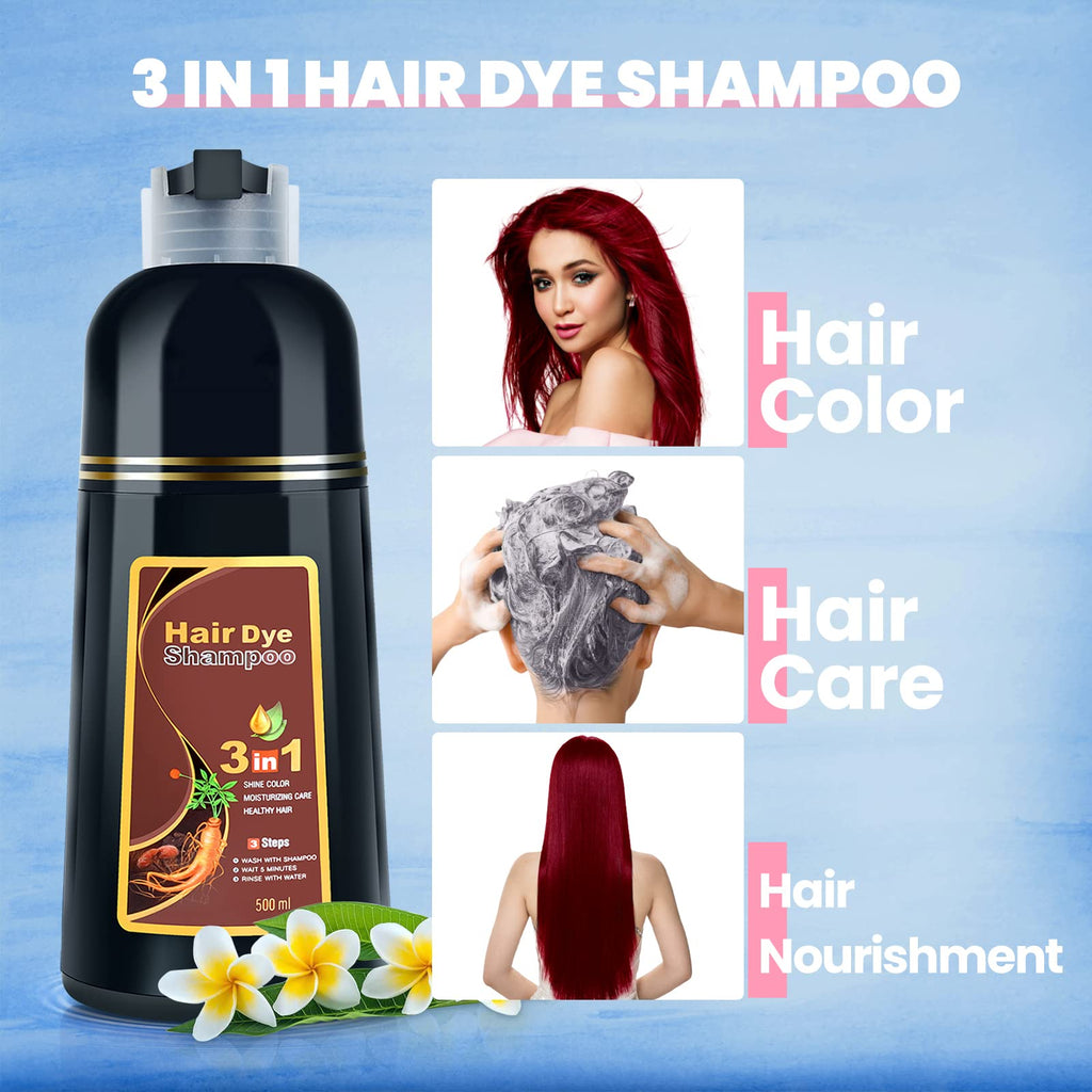 IIIMEIDU Dark Burgundy Hair Dye Shampoo 3-in-1 for Grey Coverage | 500ml