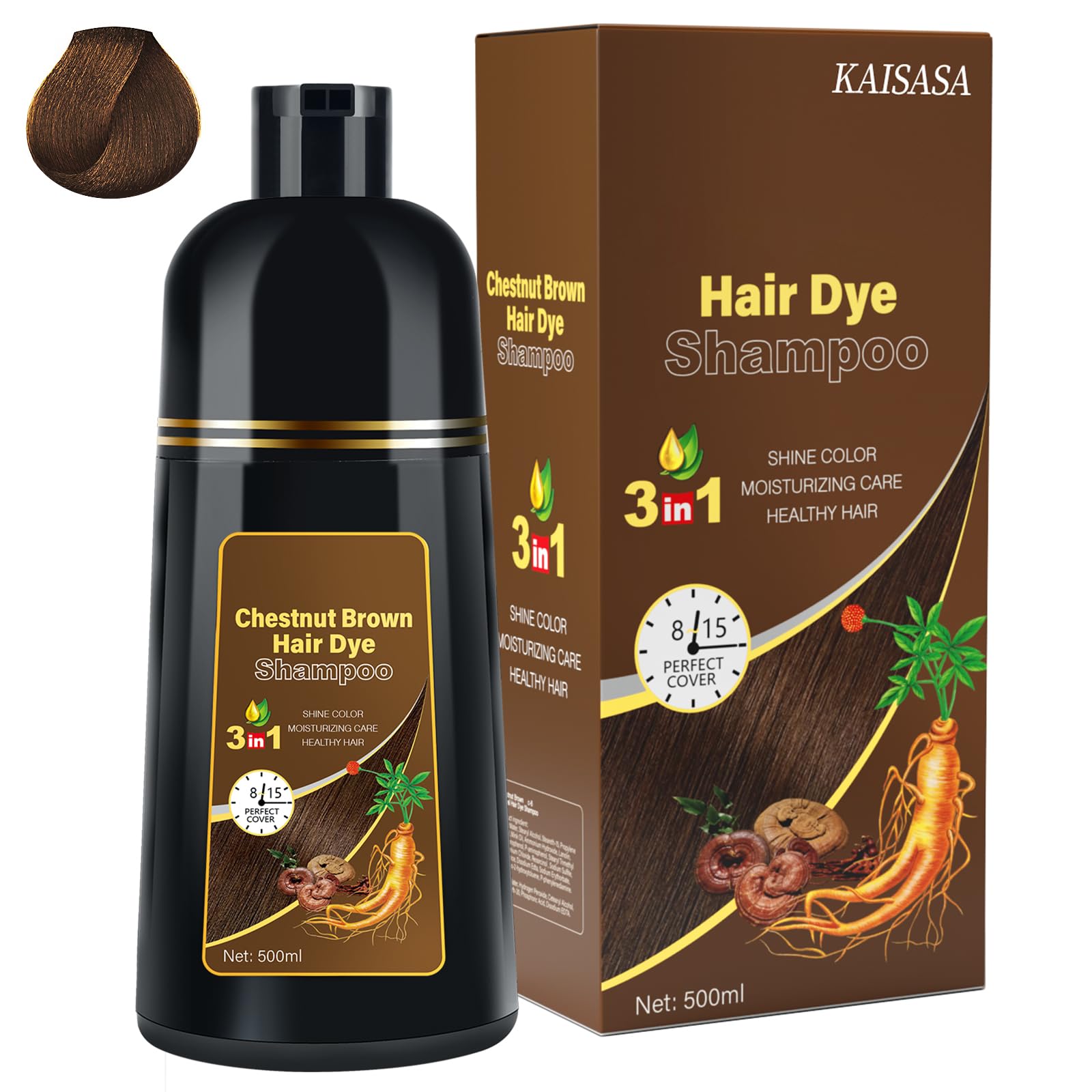 IIIMEIDU Hair Dye Shampoo for Gray Hair Coverage – 3-in-1 Natural Dye, 500ml (Light Brown)