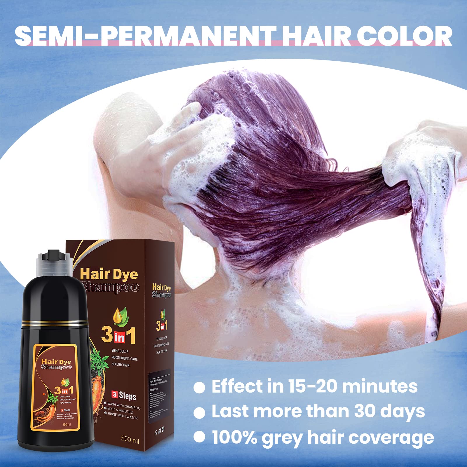 IIIMEIDU Dark Burgundy Hair Dye Shampoo 3-in-1 for Grey Coverage | 500ml