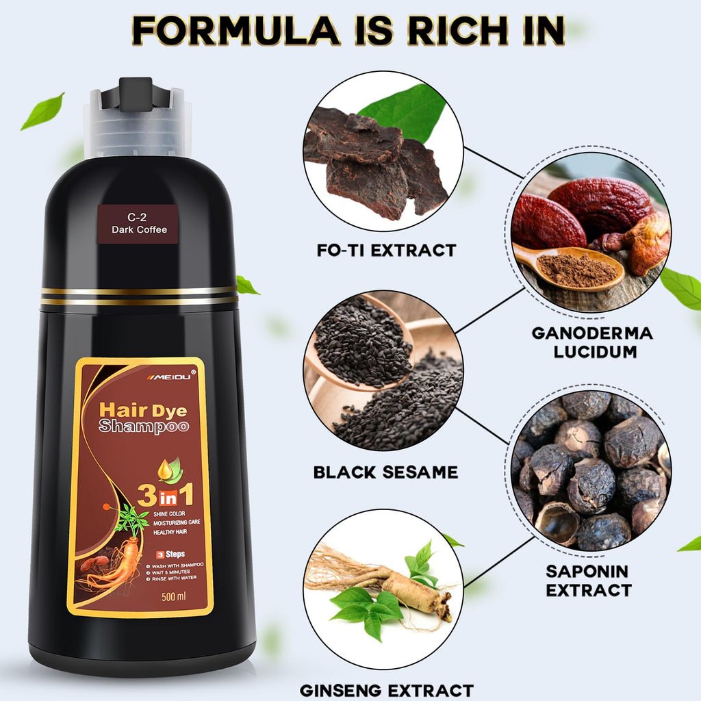 IIIMEIDU Hair Dye Shampoo 3-in-1 for Grey Hair – Dark Coffee 500ml
