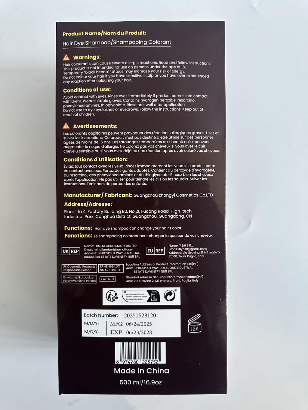 IIIMEIDU Hair Dye Shampoo 3-in-1 for Grey Hair – Dark Coffee 500ml