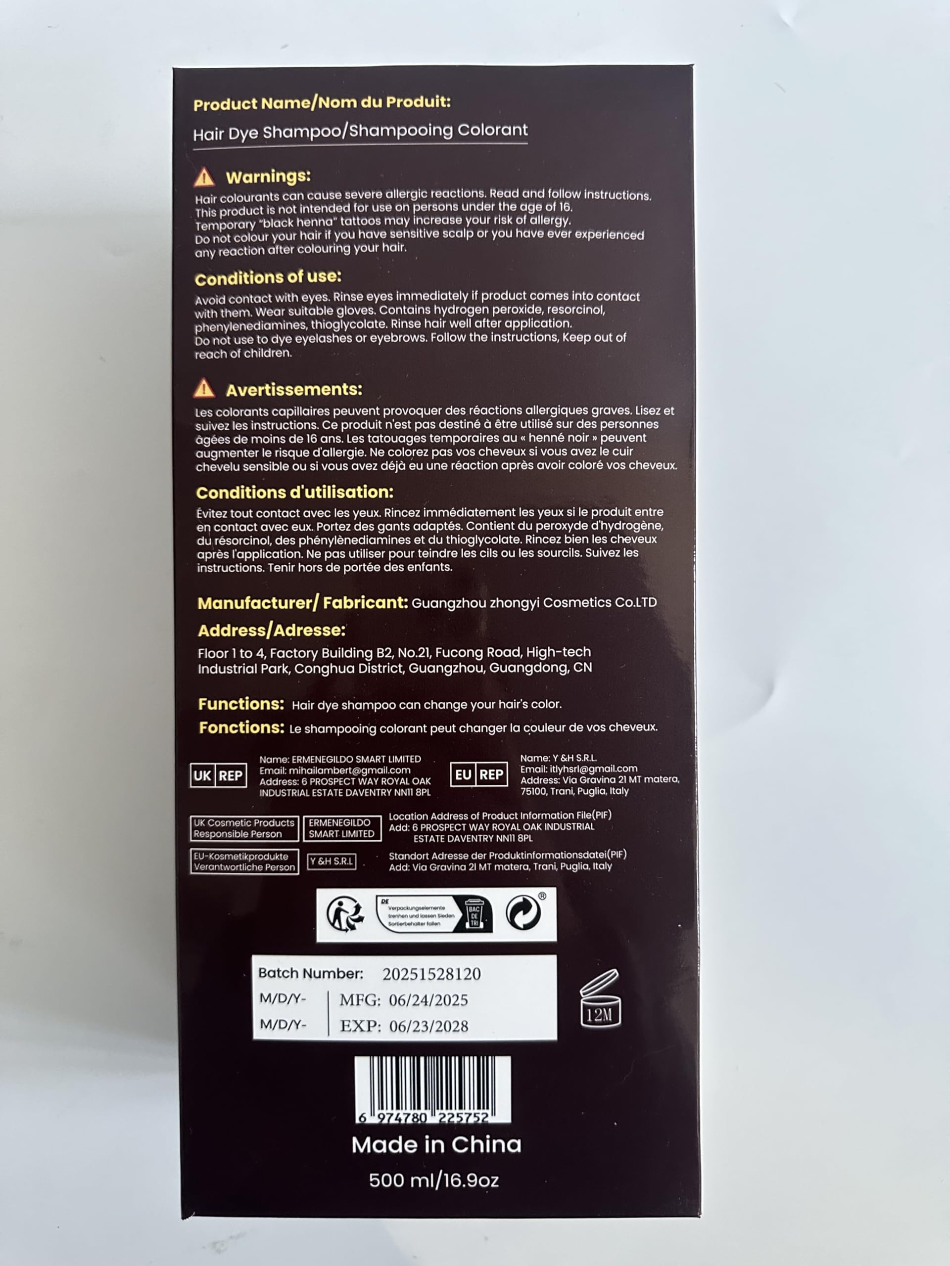IIIMEIDU Hair Dye Shampoo 3-in-1 for Grey Hair – Dark Coffee 500ml