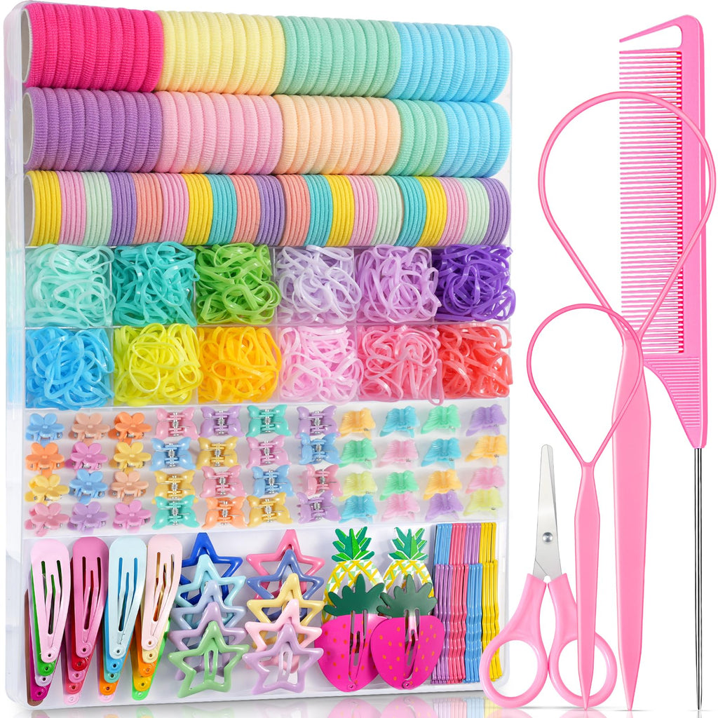 IKOCO 826PCS Elastic Hair Ties Kit – Colorful Hair Bands & Clips for Girls