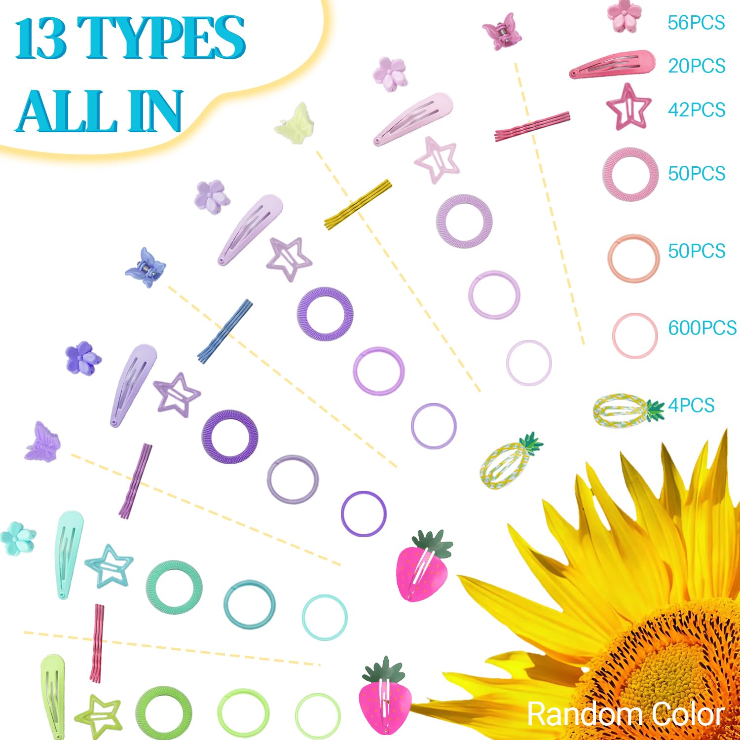 IKOCO 826PCS Elastic Hair Ties Kit – Colorful Hair Bands & Clips for Girls