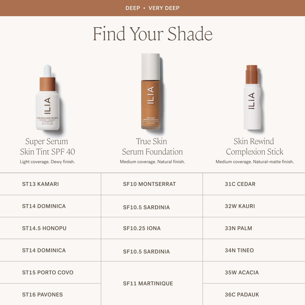 ILIA True Skin Serum Foundation | Buildable, Weightless Coverage • Non-Comedogenic • Vegan • Sensitive-Skin Safe
