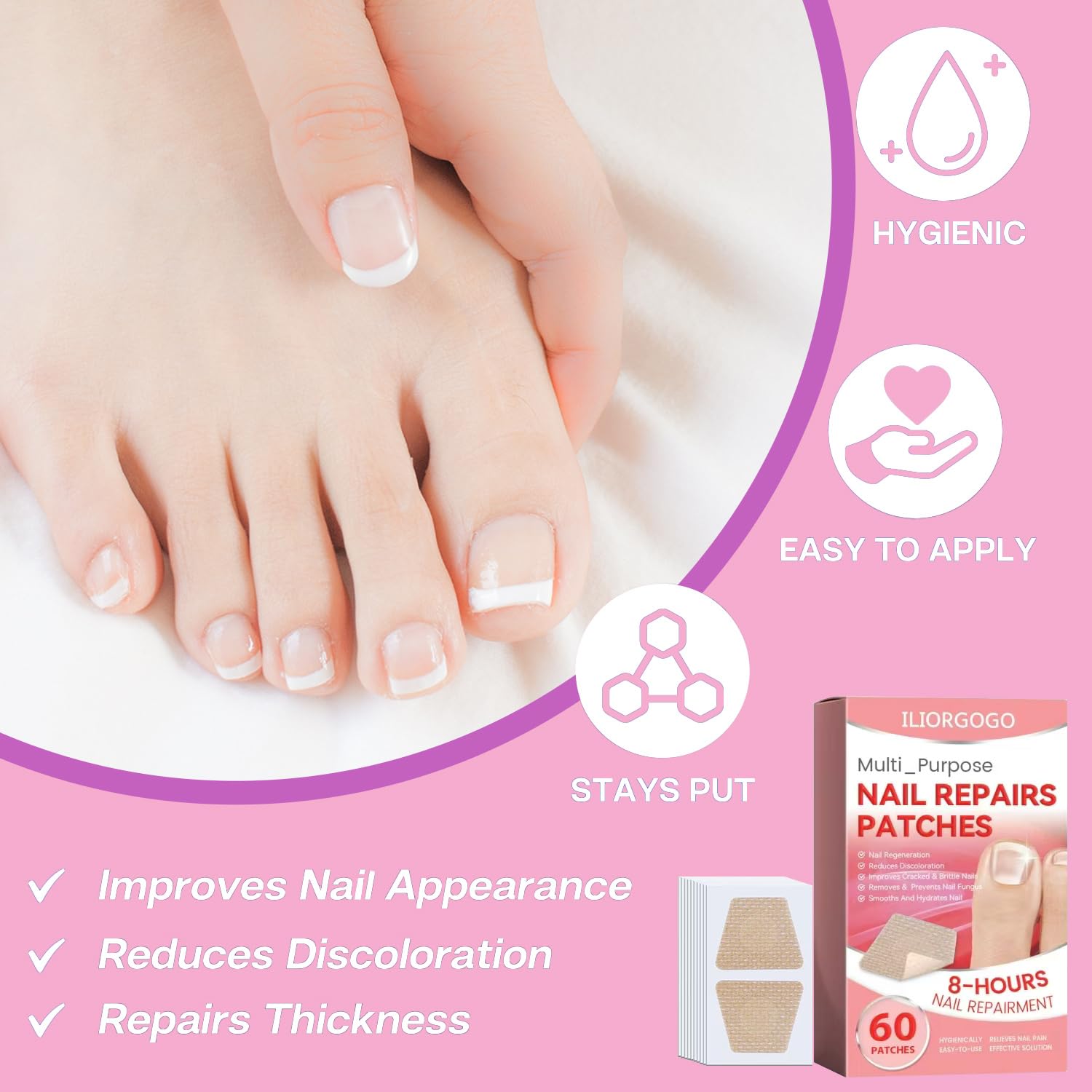 ILIORGOGO Nail Patches – Nighttime Nail Renewal for Fingernails & Toenails | 60 Count