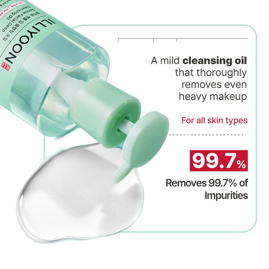 Illiyoon Gentle Deep Cleansing Oil | Lightweight Coconut Oil Cleanser with AHA/BHA – Fragrance-Free, Vegan, 8.45 fl oz