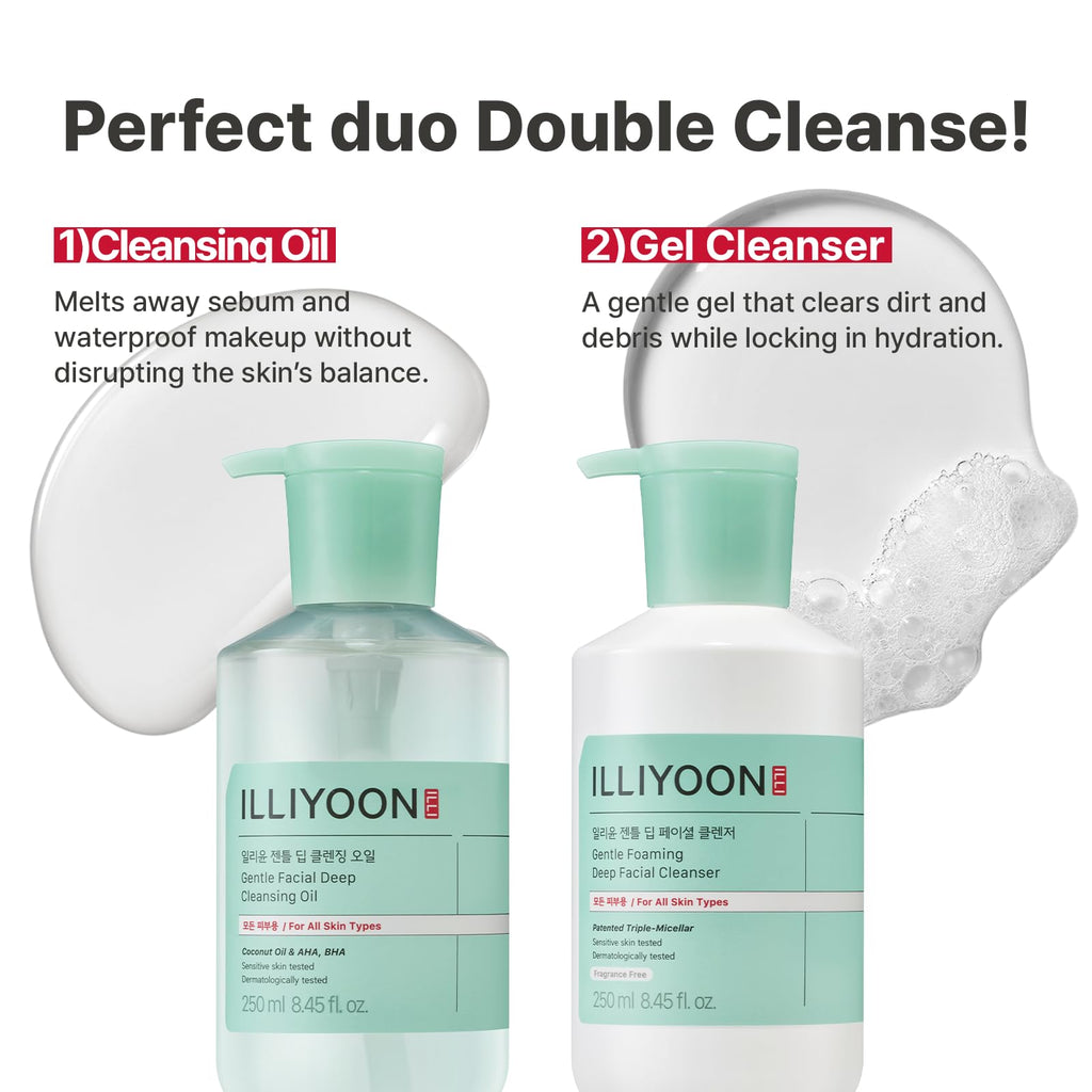 Illiyoon Gentle Deep Cleansing Oil | Lightweight Coconut Oil Cleanser with AHA/BHA – Fragrance-Free, Vegan, 8.45 fl oz