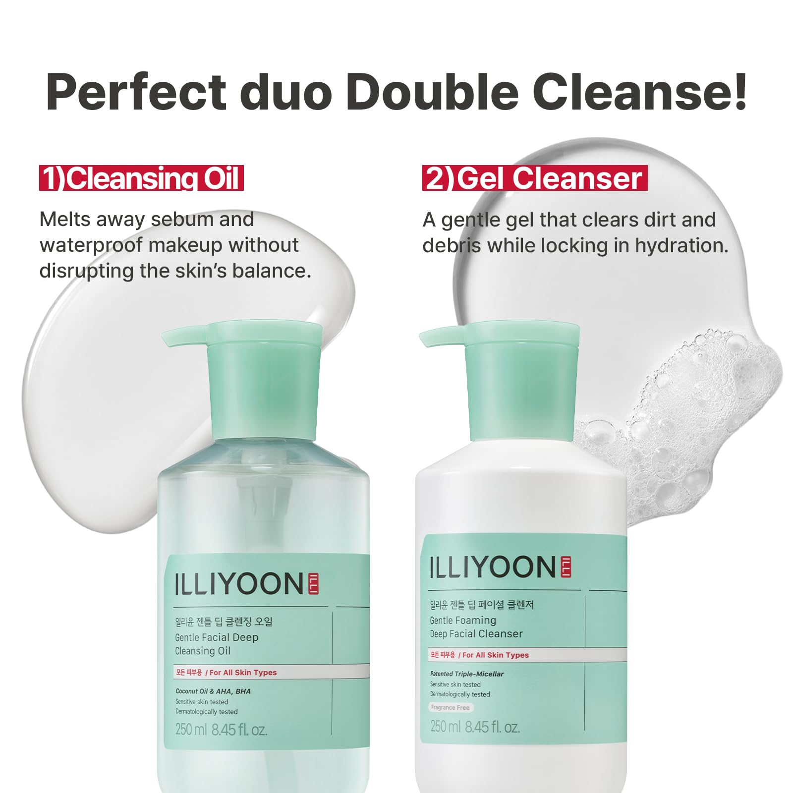 Illiyoon Gentle Deep Cleansing Oil | Lightweight Coconut Oil Cleanser with AHA/BHA – Fragrance-Free, Vegan, 8.45 fl oz