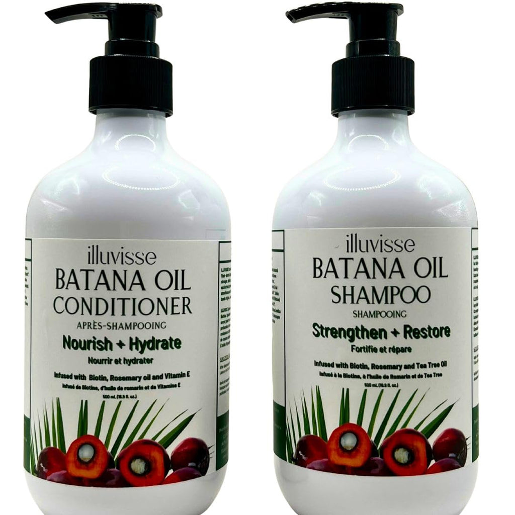ILLUVISSE Batana Oil Shampoo & Conditioner Set – Rosemary, Tea Tree, Biotin for Hair Growth – 500 mL