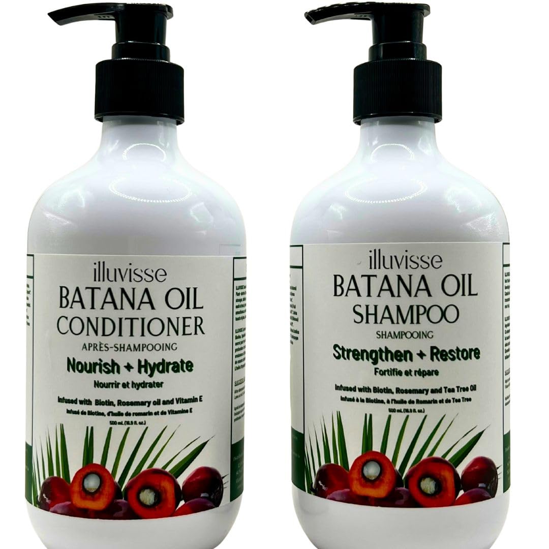 ILLUVISSE Batana Oil Shampoo & Conditioner Set – Rosemary, Tea Tree, Biotin for Hair Growth – 500 mL