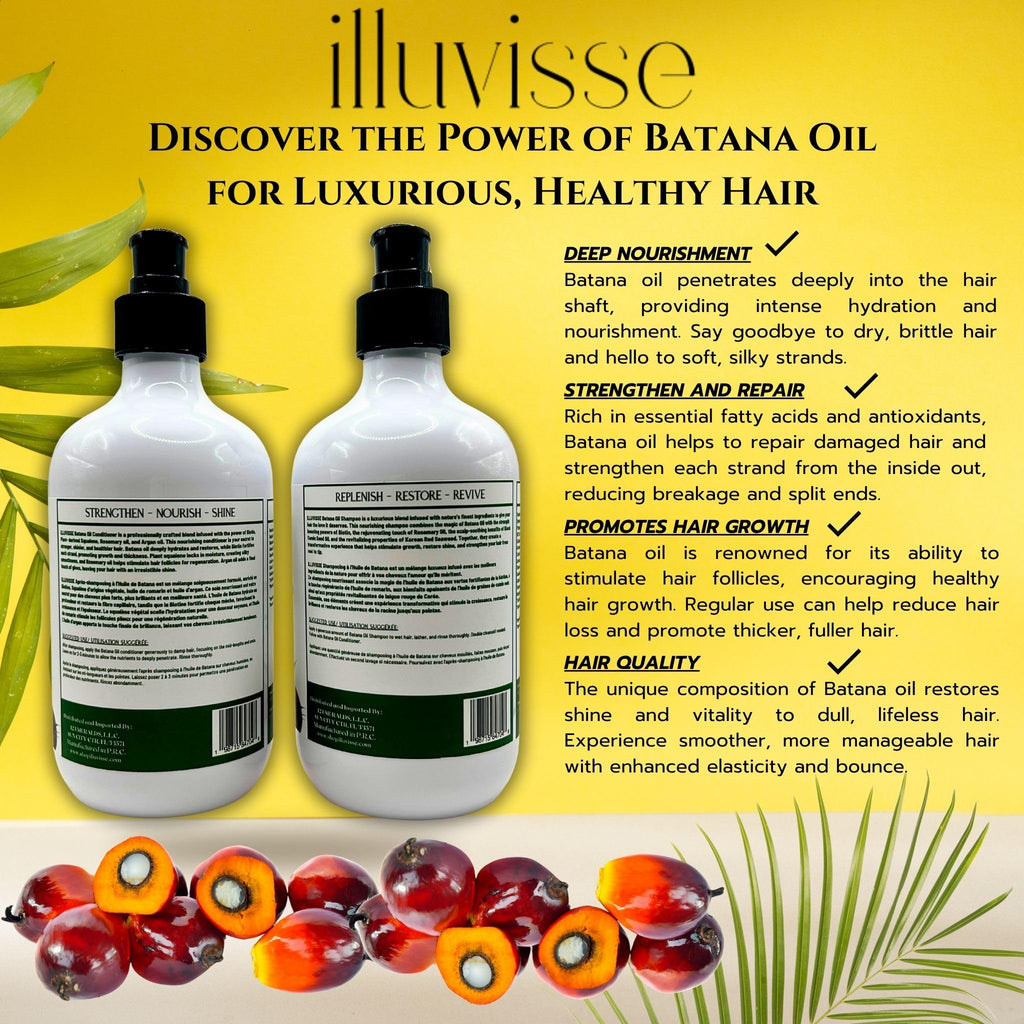 ILLUVISSE Batana Oil Shampoo & Conditioner Set – Rosemary, Tea Tree, Biotin for Hair Growth – 500 mL