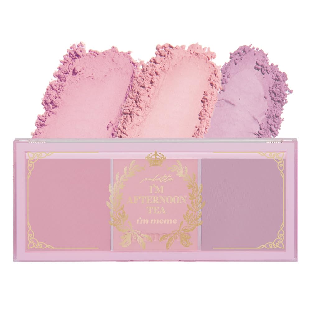 I'M MEME Blusher Palette - Afternoon Tea Blossom Tea | Soft Pink, Peach, Lavender | 3-Shade Matte Blush for All Skin Tones | 0.4 oz