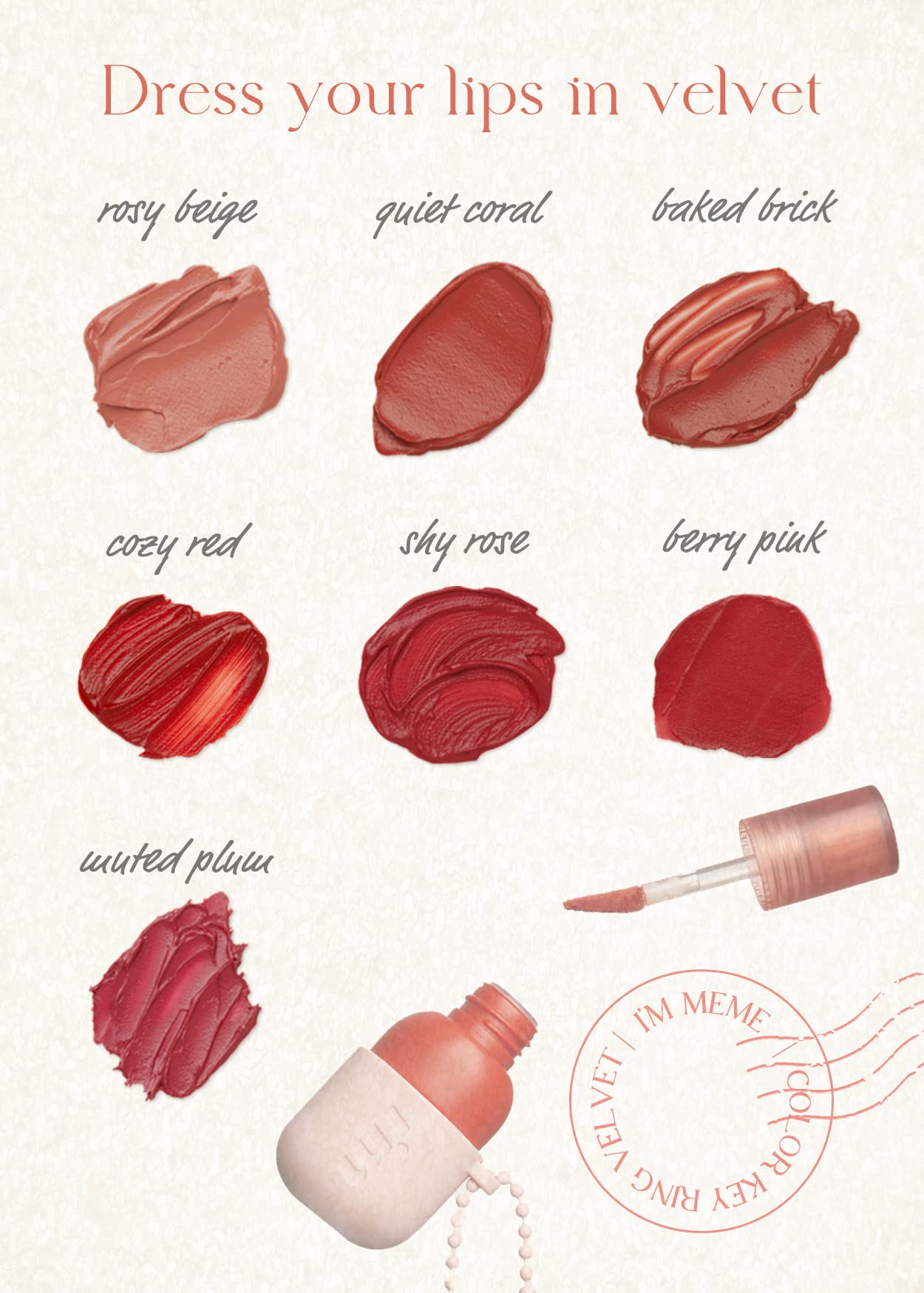 I'M MEME Color Key Ring Velvet Lip Tint – 05 Shy Rose (2.8g) | Long-Lasting Matte Finish