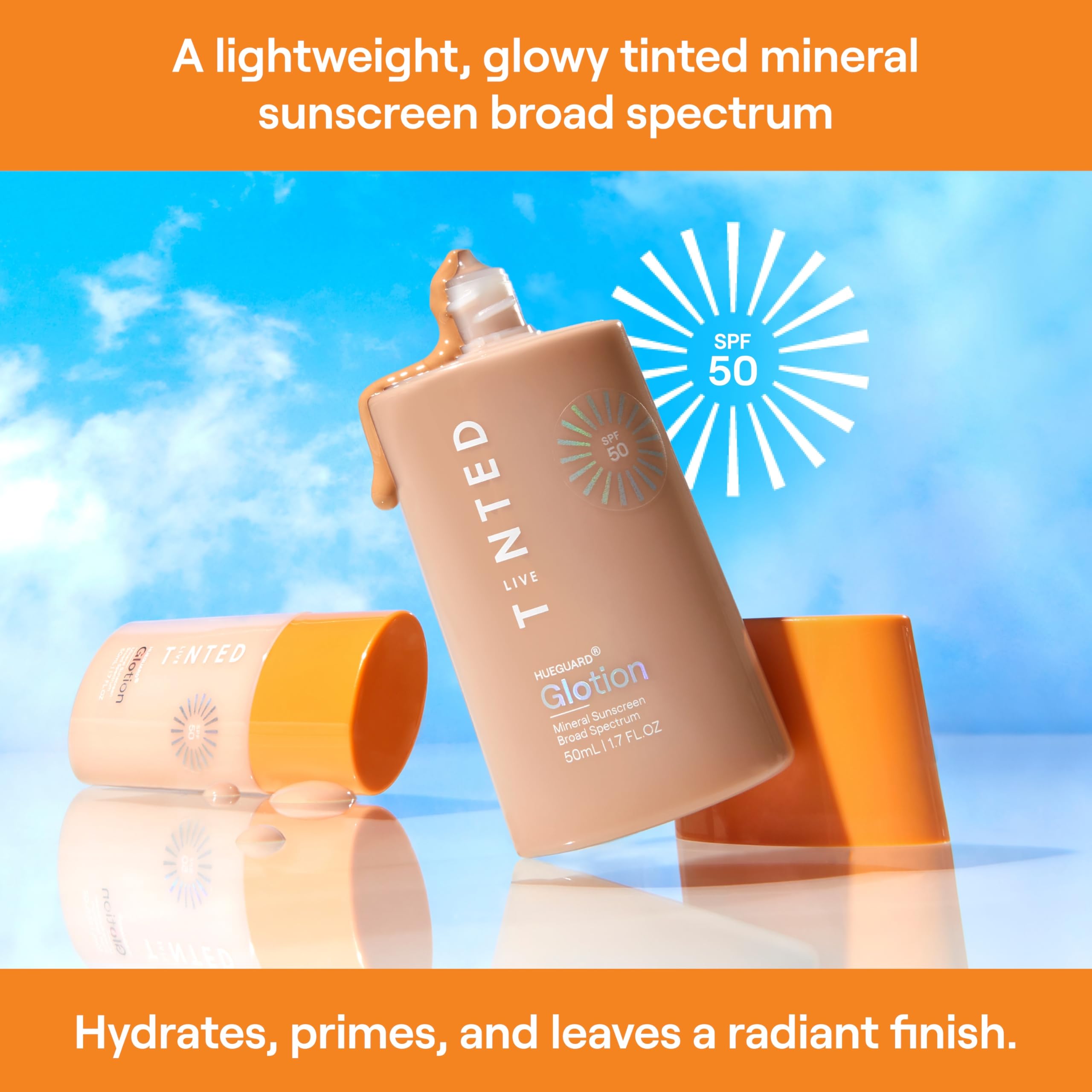 Live Tinted Hueguard Glotion – Mineral SPF 50 Tint, Lightweight Fragrance-Free Sunscreen & Primer (Light/Medium)