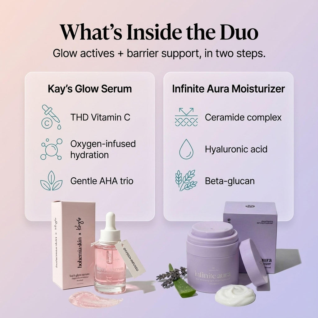 Bohemia Skin Kay’s Glow Serum & Infinite Aura Moisturizer Bundle — THD Vitamin C Serum + Copper Peptide Barrier Cream