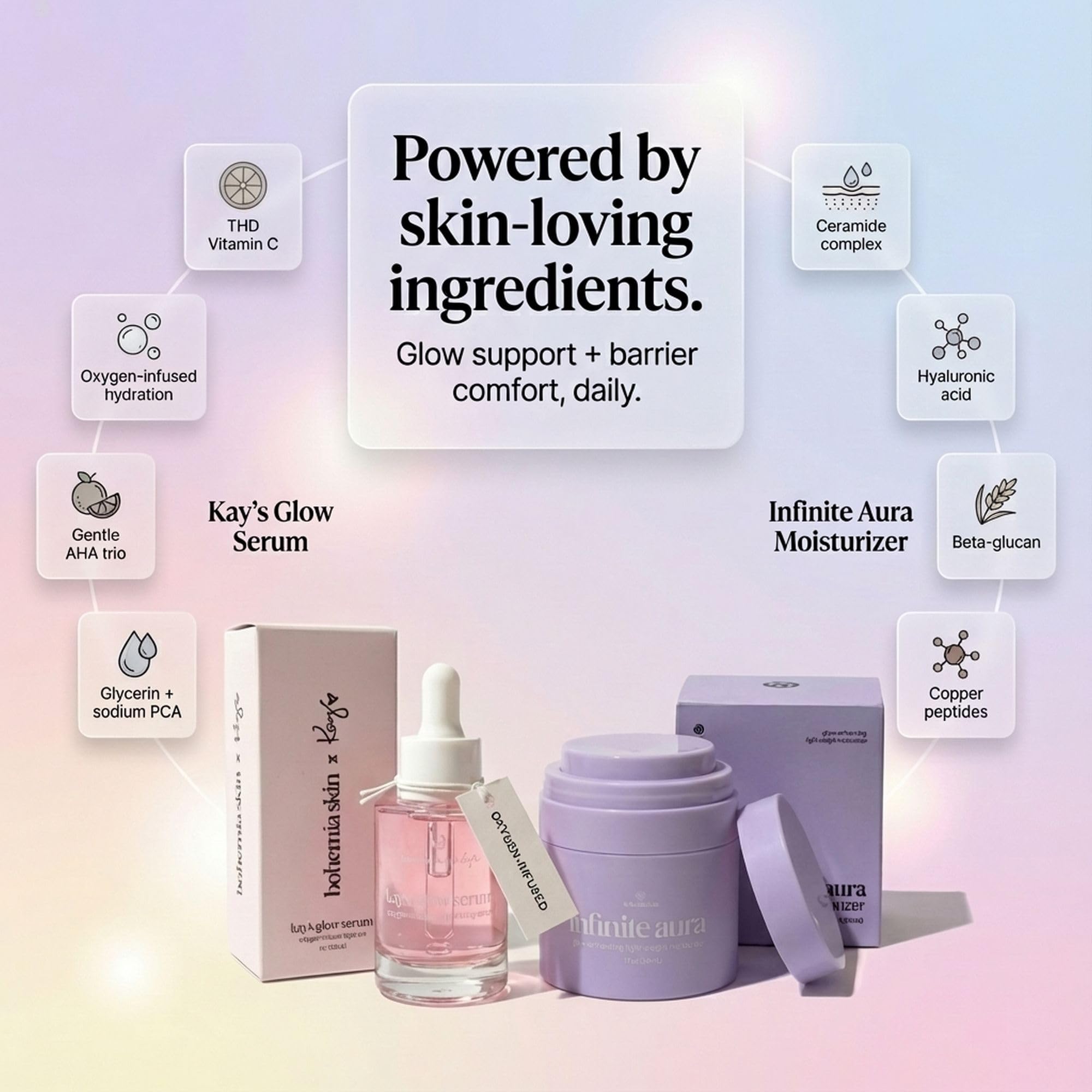 Bohemia Skin Kay’s Glow Serum & Infinite Aura Moisturizer Bundle — THD Vitamin C Serum + Copper Peptide Barrier Cream