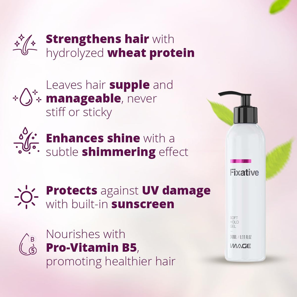 Image Fixative Natural Styler Hair Gel – Soft Hold, Frizz Control, UV Protection | 32 Fl Oz
