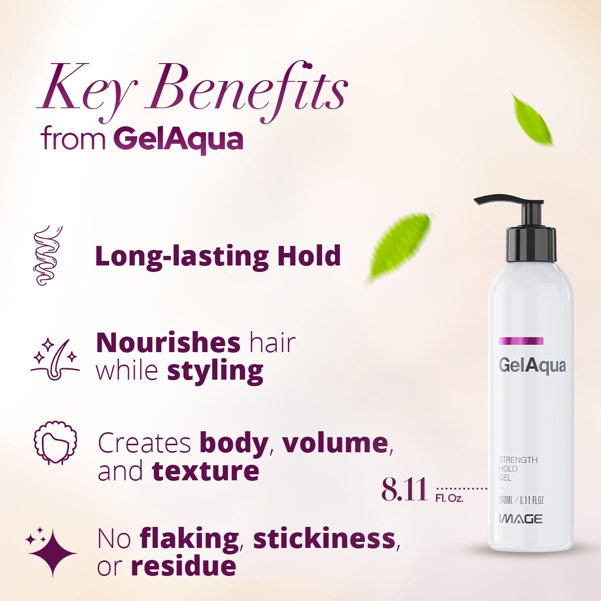 Image Gelaqua Hair Gel – Hydrating, Medium-Hold Styling Gel with Frizz Control (8.11 fl oz)