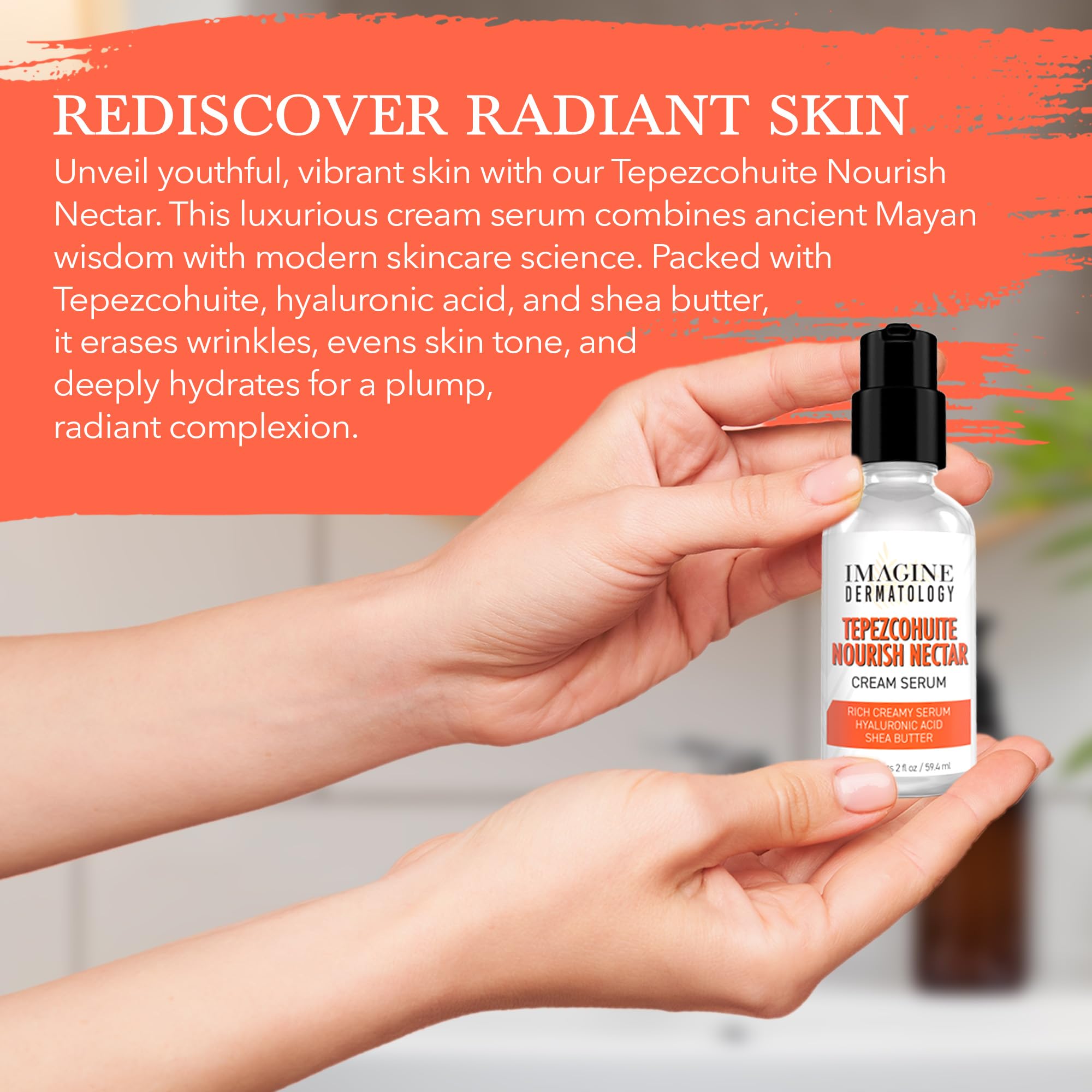 Imagine Dermatology Tepezcohuite Nourish Nectar Serum – Unscented Hyaluronic Cream + Shea Butter, Made in USA