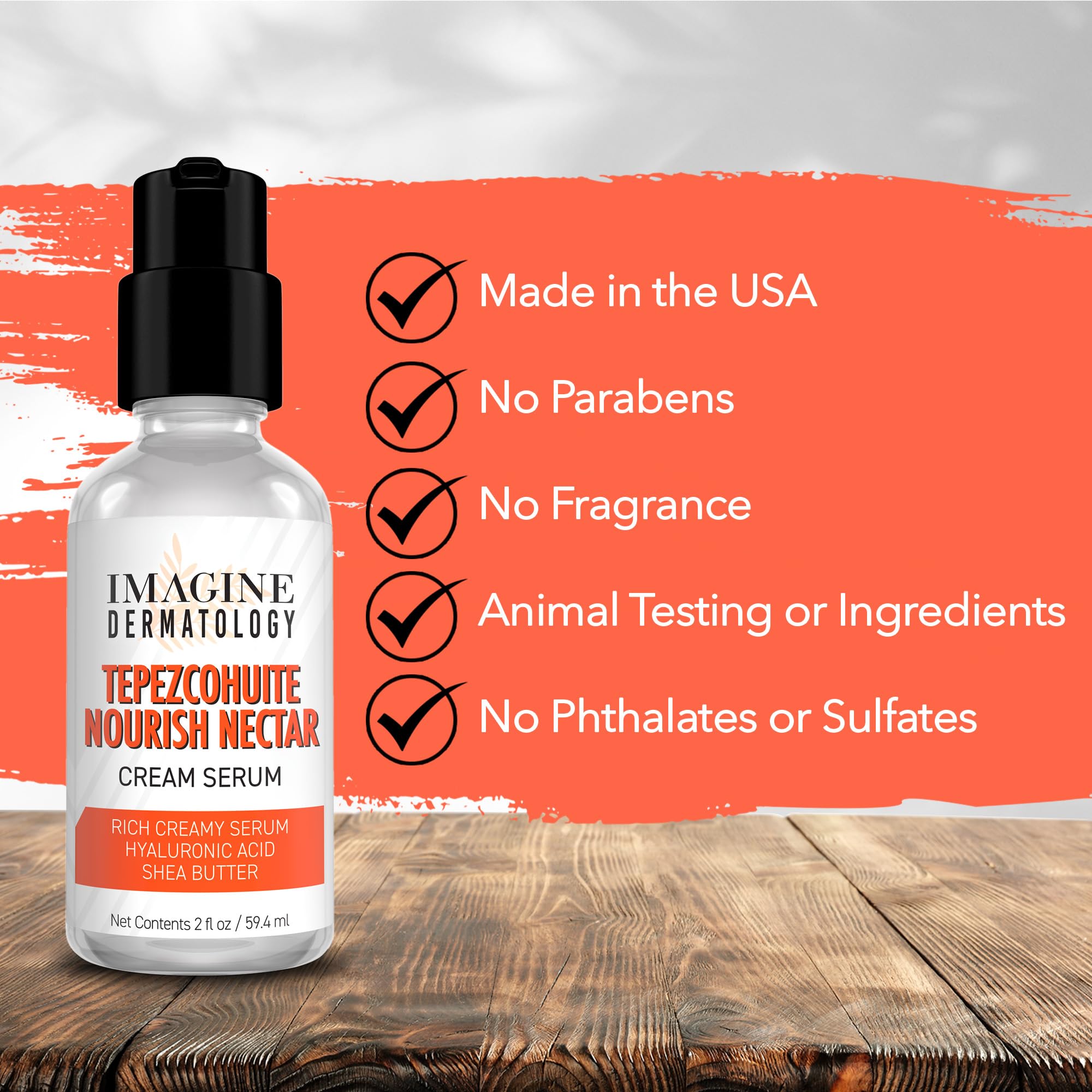 Imagine Dermatology Tepezcohuite Nourish Nectar Serum – Unscented Hyaluronic Cream + Shea Butter, Made in USA