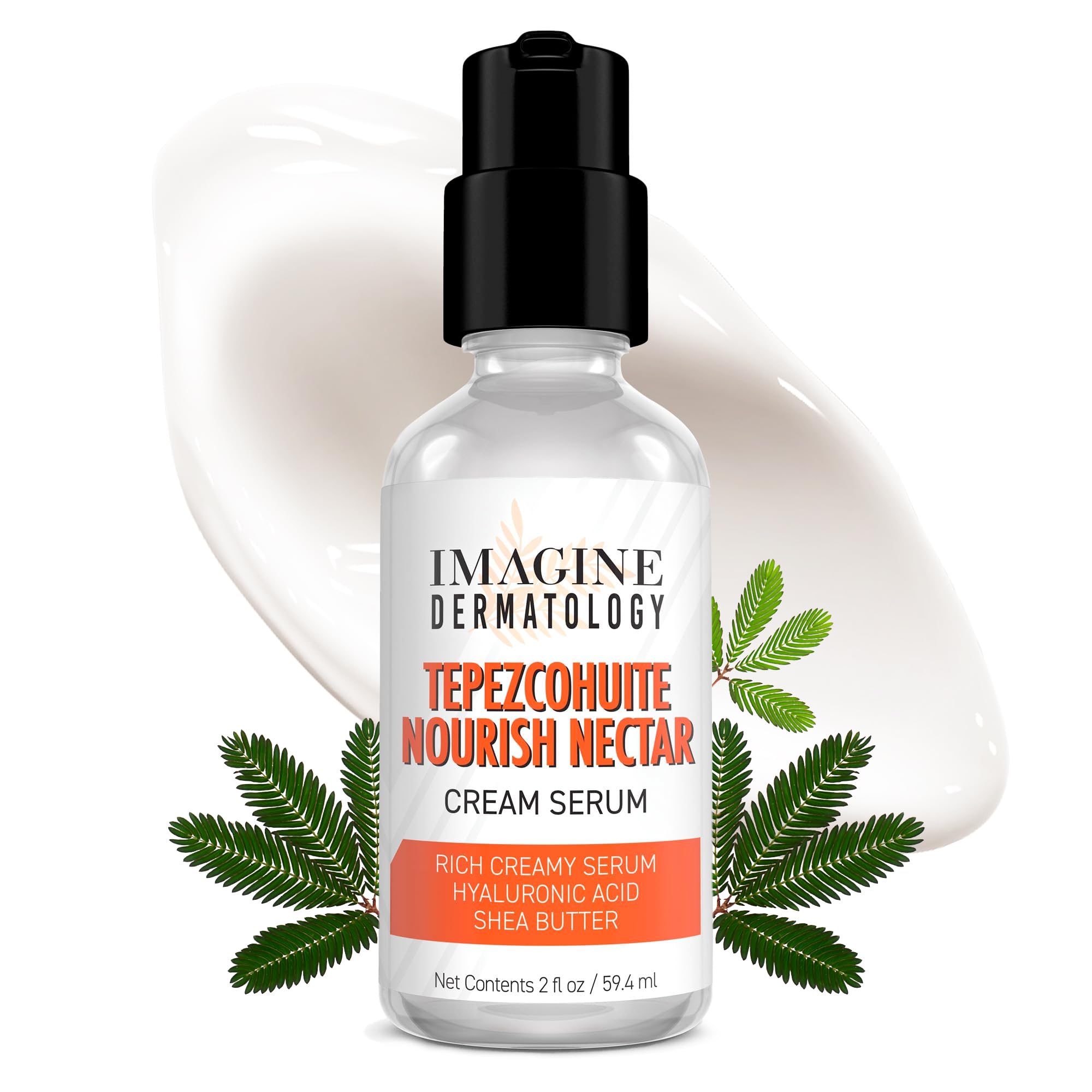 Imagine Dermatology Tepezcohuite Nourish Nectar Serum – Unscented Hyaluronic Cream + Shea Butter, Made in USA