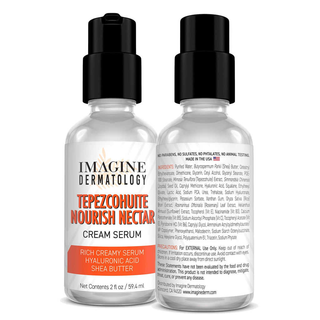 Imagine Dermatology Tepezcohuite Nourish Nectar Serum – Unscented Hyaluronic Cream + Shea Butter, Made in USA