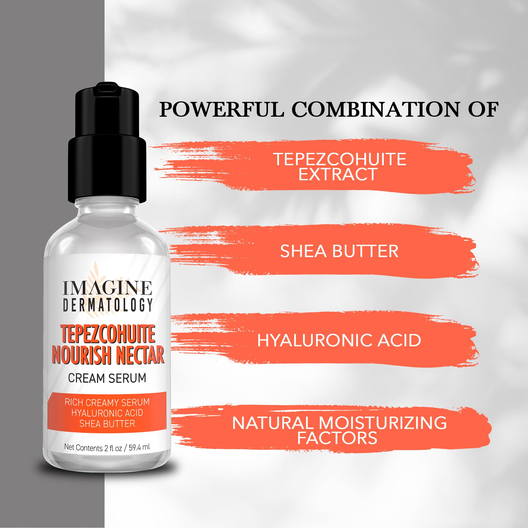 Imagine Dermatology Tepezcohuite Nourish Nectar Serum – Unscented Hyaluronic Cream + Shea Butter, Made in USA