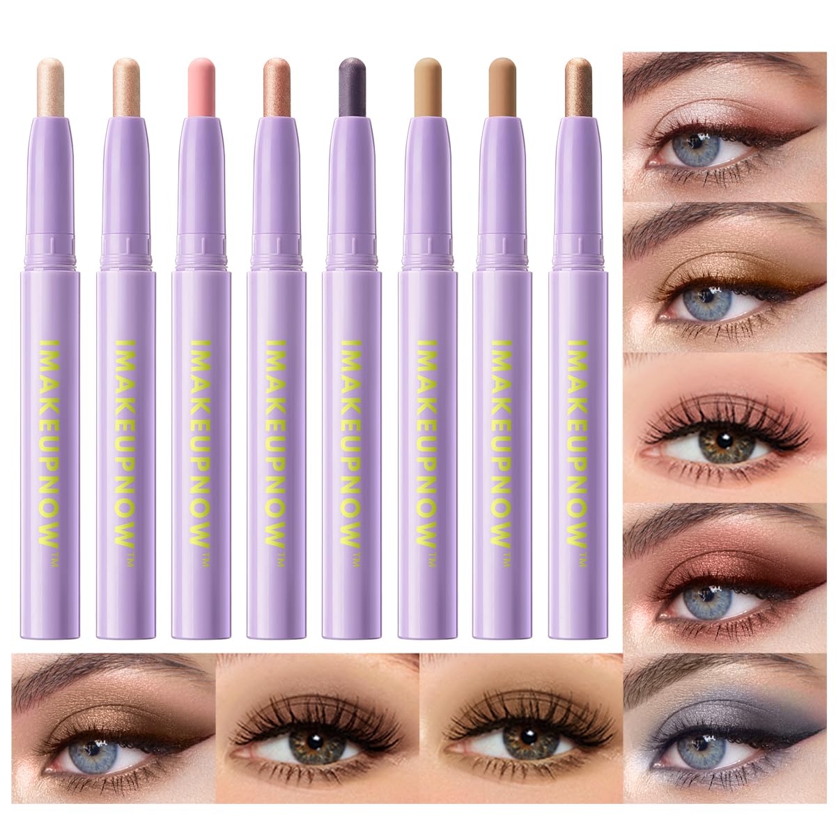 imakeupnow 8PCS Neutral Eyeshadow Stick Set – Metallic Shimmer & Matte Cream Eye Shadow in Neutral Brown