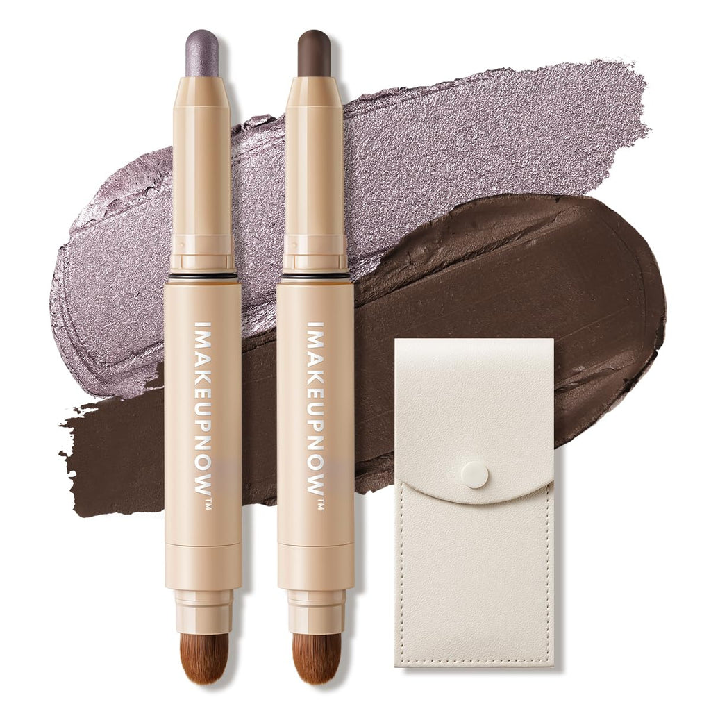 imakeupnow Cream Waterproof Eyeshadow Stick Set – 2pc with Small Cosmetic Bag | Shimmer Matte Finish