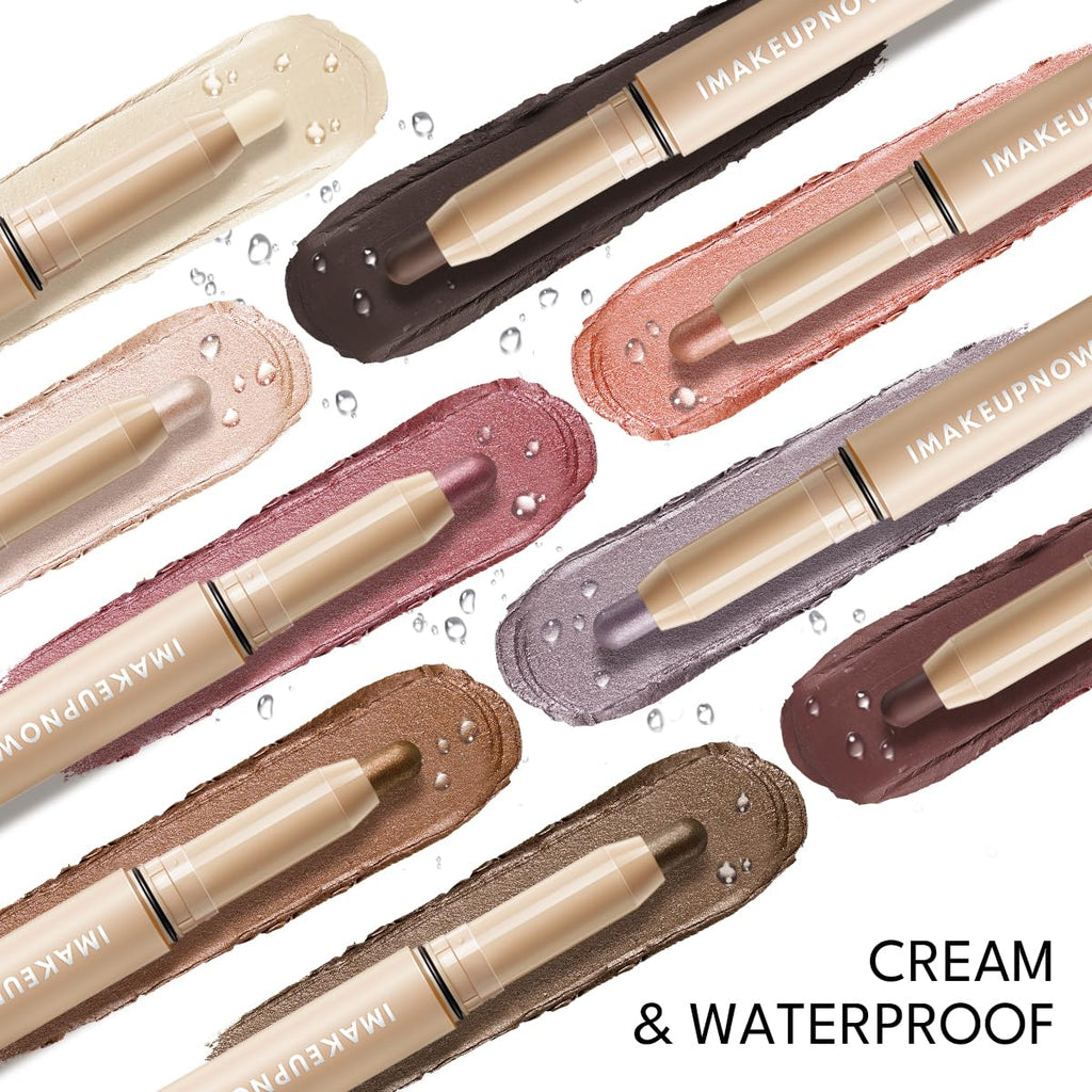 imakeupnow Cream Waterproof Eyeshadow Stick Set – 2pc with Small Cosmetic Bag | Shimmer Matte Finish