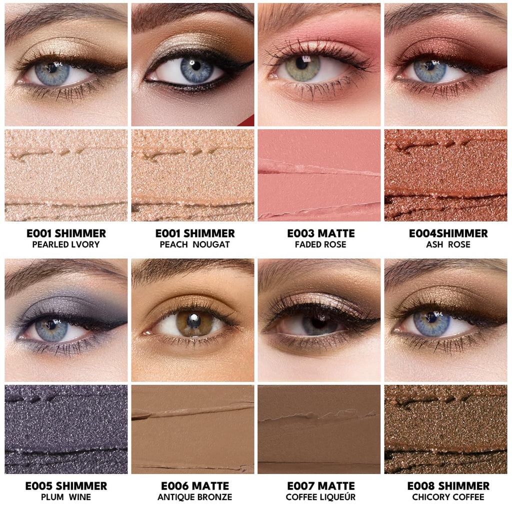 imakeupnow 8PCS Neutral Eyeshadow Stick Set – Metallic Shimmer & Matte Cream Eye Shadow in Neutral Brown
