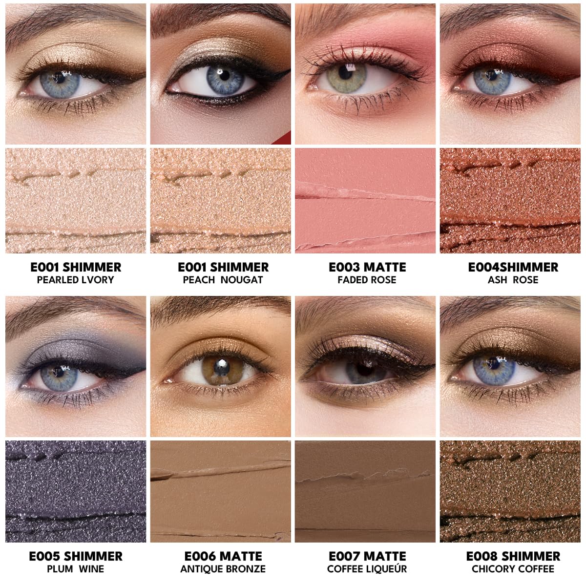 imakeupnow 8PCS Neutral Eyeshadow Stick Set – Metallic Shimmer & Matte Cream Eye Shadow in Neutral Brown