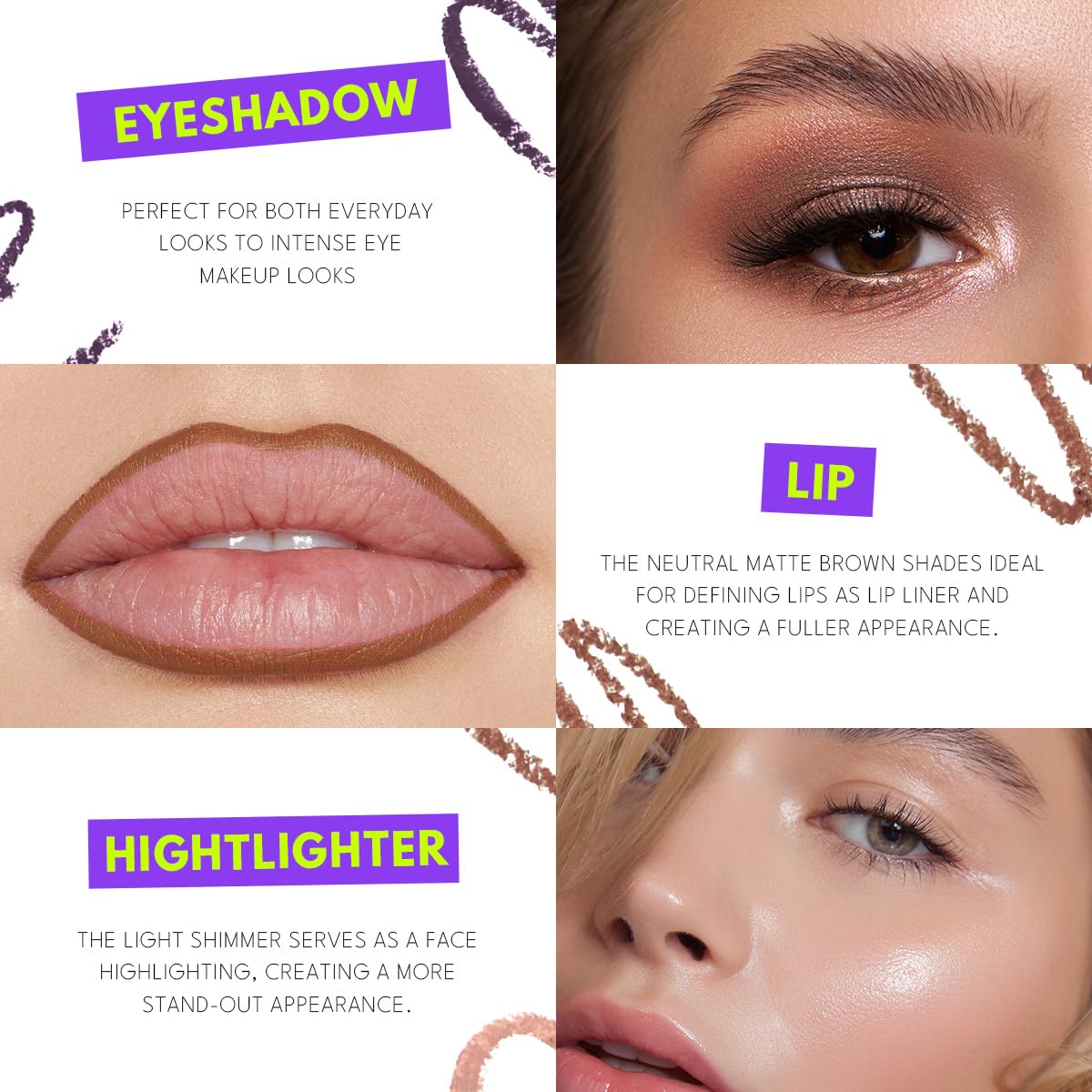 imakeupnow 8PCS Neutral Eyeshadow Stick Set – Metallic Shimmer & Matte Cream Eye Shadow in Neutral Brown