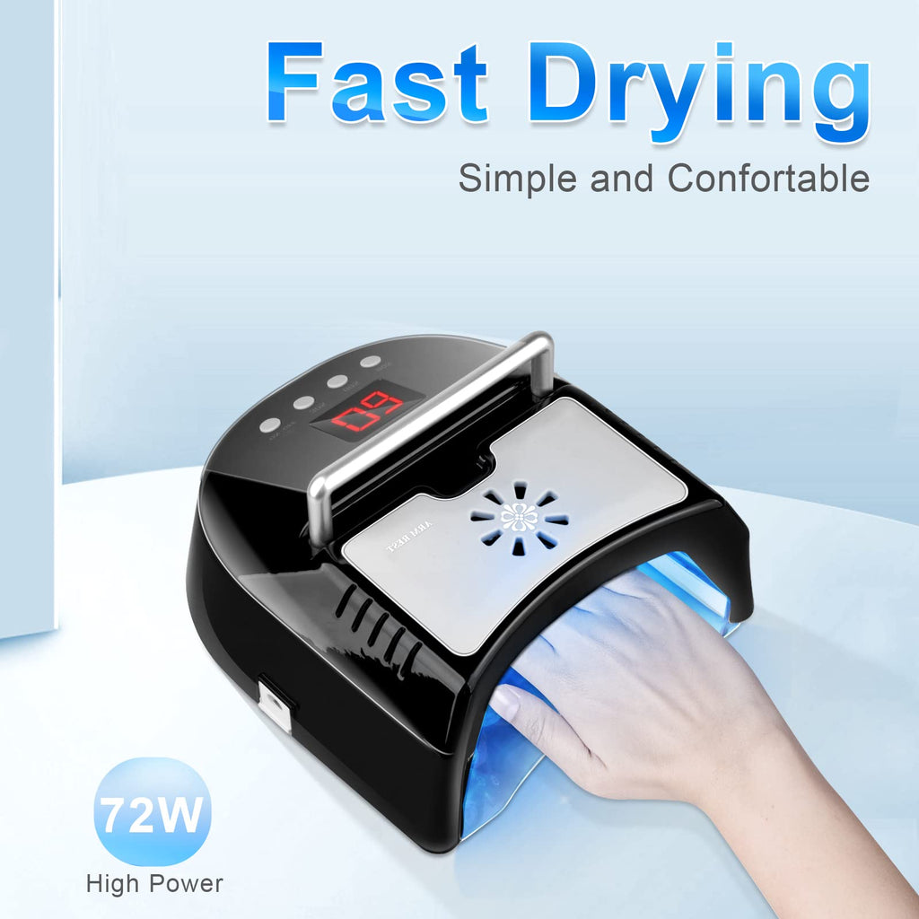 IMENE 72W Professional UV LED Nail Lamp – Cordless Rechargeable Nail Dryer with Fan (Black)