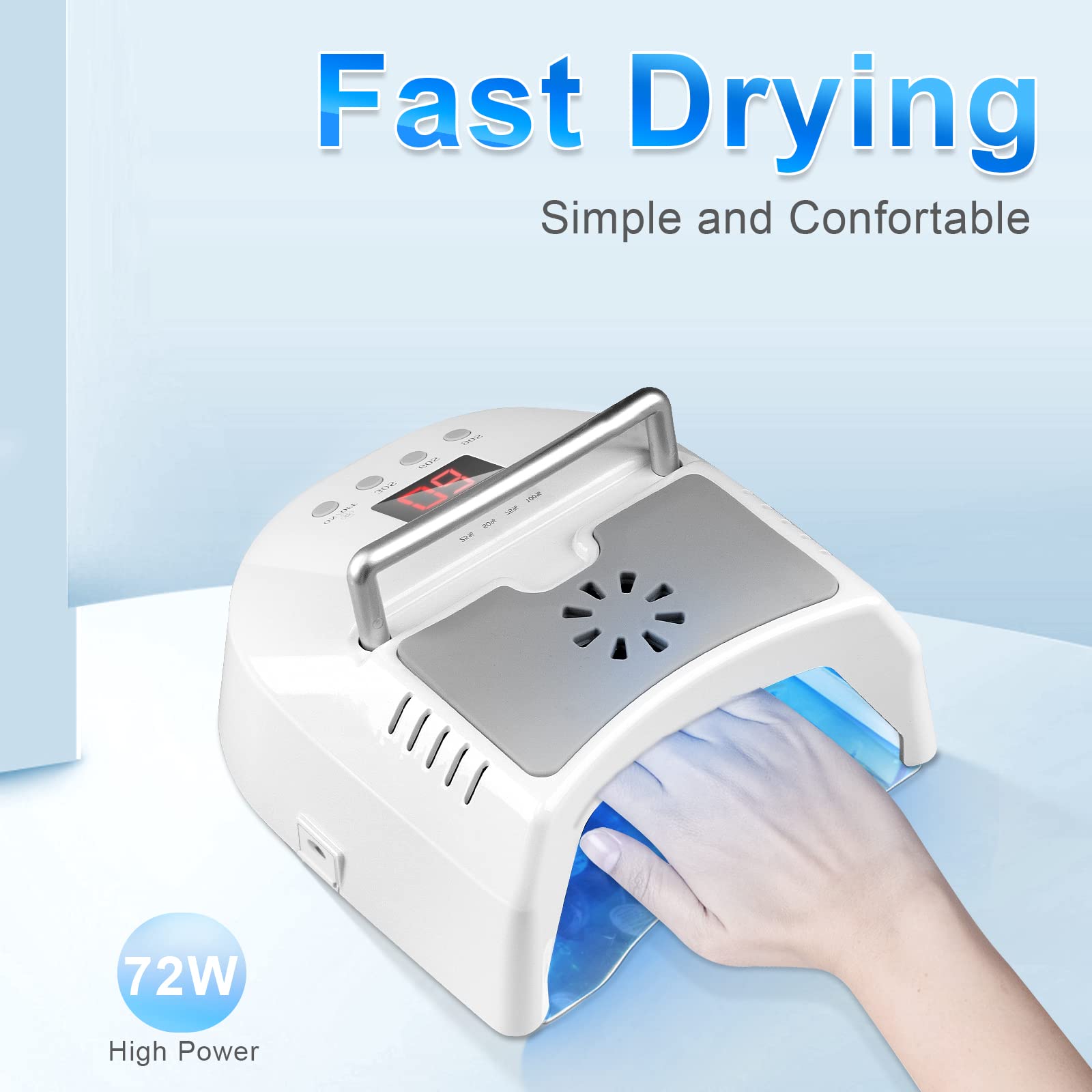 IMENE 72W Cordless UV LED Nail Lamp with Fan – Rechargeable Gel Nail Dryer (White)
