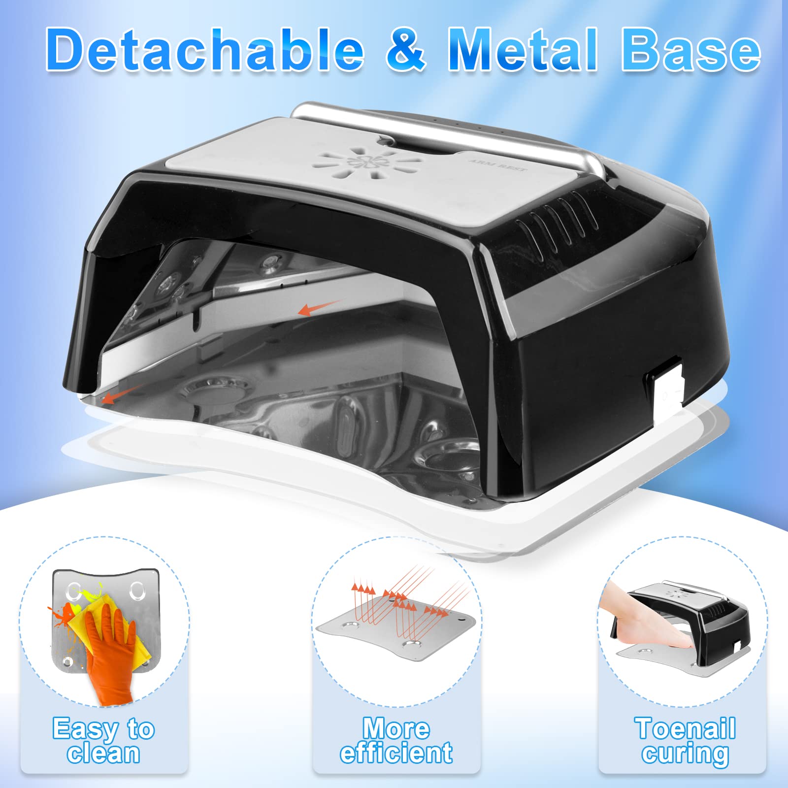 IMENE 72W Professional UV LED Nail Lamp – Cordless Rechargeable Nail Dryer with Fan (Black)