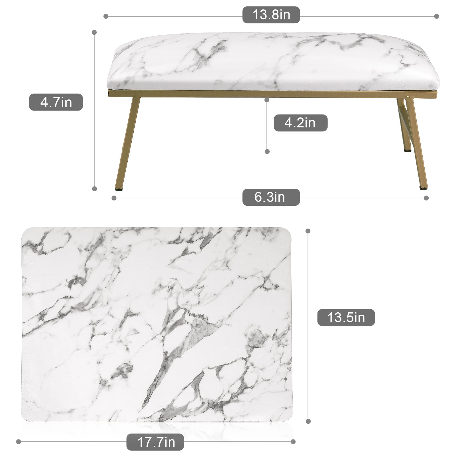 IMENE Arm Rest for Nails – Microfiber Leather Hand Rest & Nail Table Mat Marble