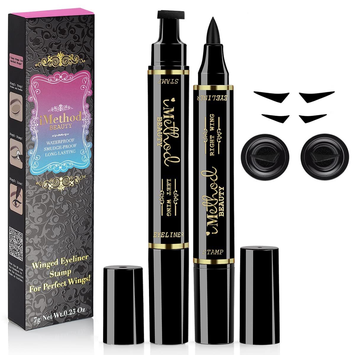 iMethod NEW 2-Pen Winged Eyeliner Stamp – All Eye Shapes, Waterproof & Smudge-Proof, 8 mm