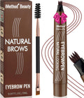 iMethod Eyebrow Pen: 4 Fork Tip + Spoolie Brush for Natural, Long-Lasting Brows (Reddish Brown)