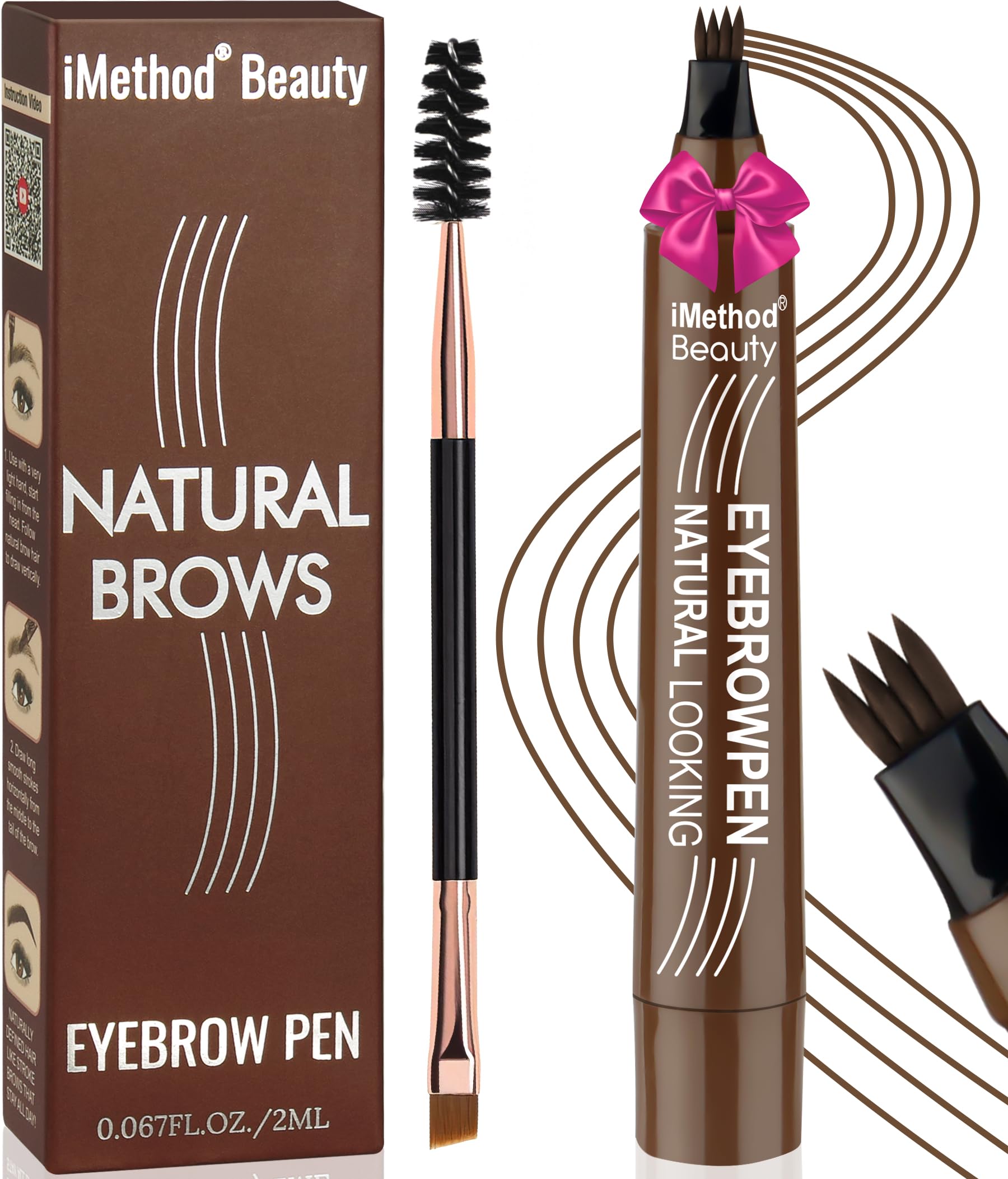 iMethod Eyebrow Pen - 4-Fork Tip, Hair-Like Brows, Waterproof All-Day Wear, Dark Brown