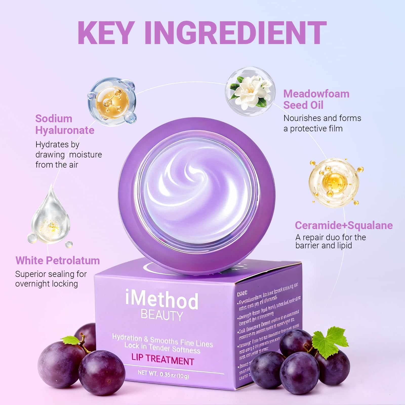 iMethod Lip Mask Overnight - Grape Lip Sleeping Mask with Hyaluronic Acid for Deep Hydration