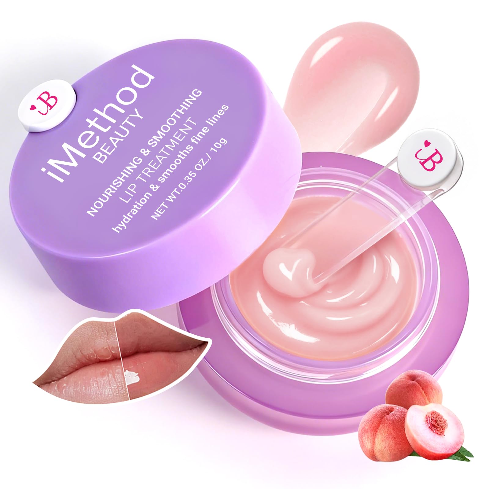 iMethod Lip Mask Overnight - 8-Hour Hydration Lip Sleeping Mask with Hyaluronic Acid (Peach)