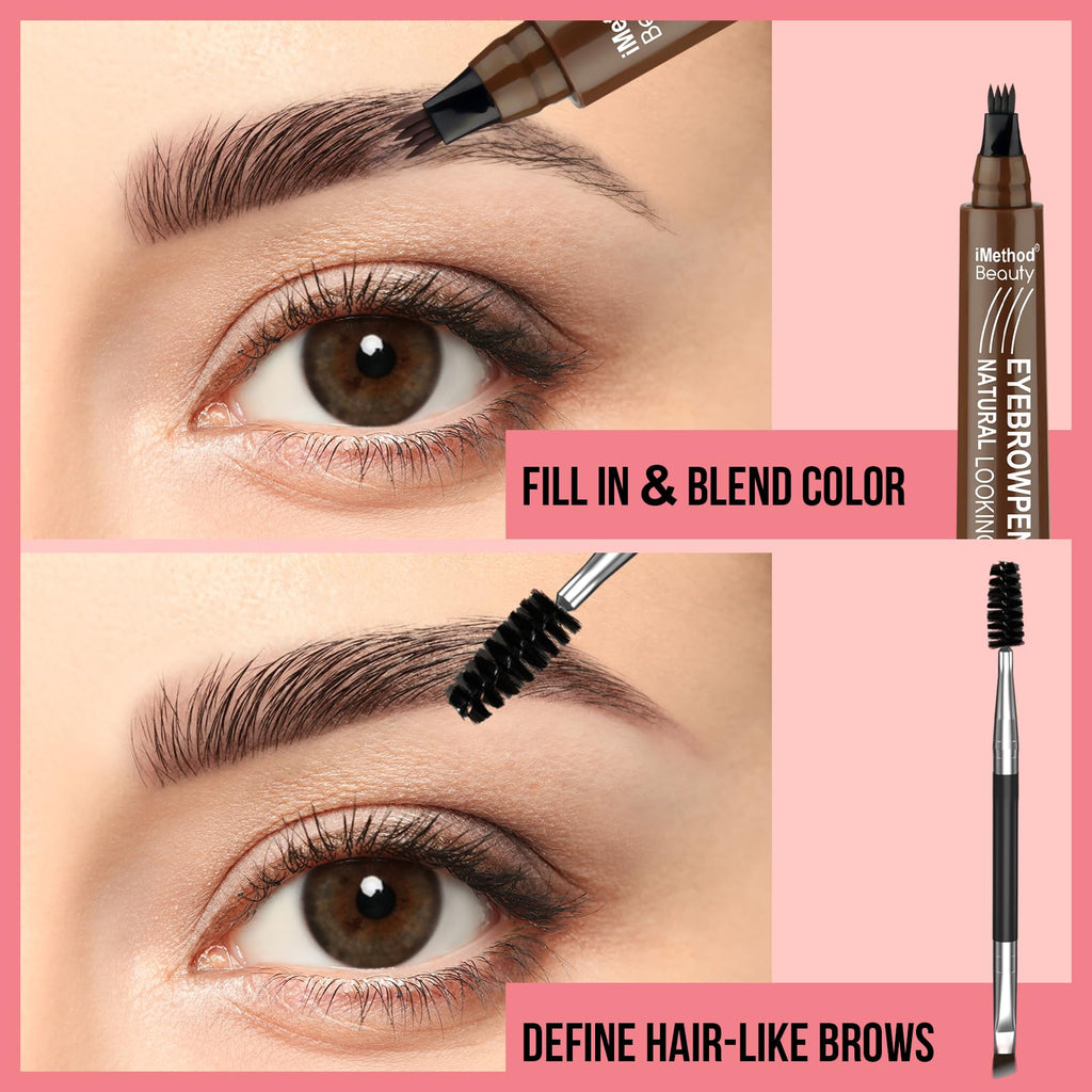iMethod Microblading Eyebrow Pen - 2 ml Capacity, 4-Fork Tip, Waterproof Long-Wear, Dark Brown
