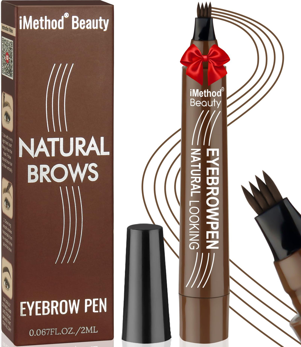 iMethod Microblading Eyebrow Pen - 2 ml Capacity, 4-Fork Tip, Waterproof Long-Wear, Dark Brown
