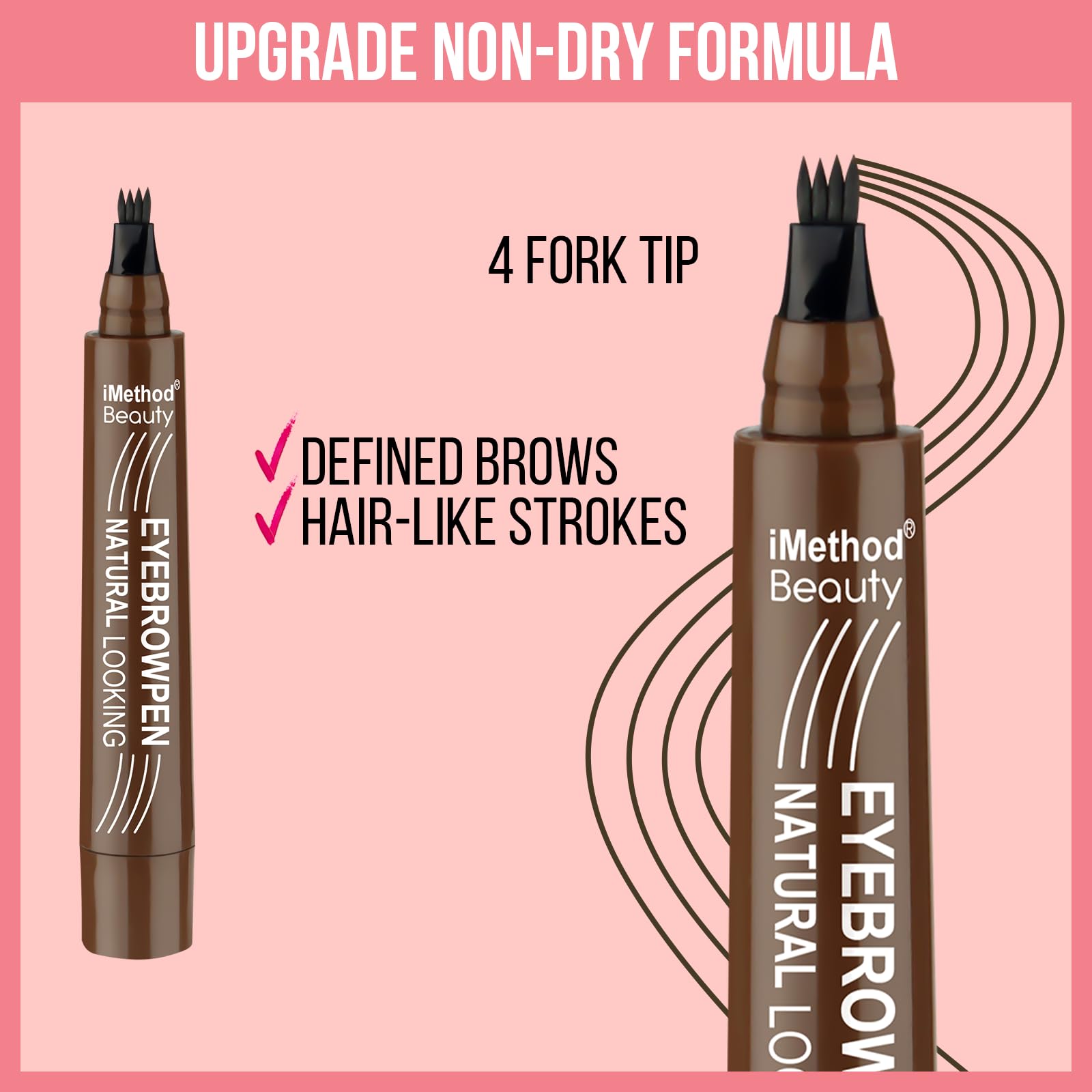 iMethod Microblading Eyebrow Pen - 2 ml Capacity, 4-Fork Tip, Waterproof Long-Wear, Dark Brown
