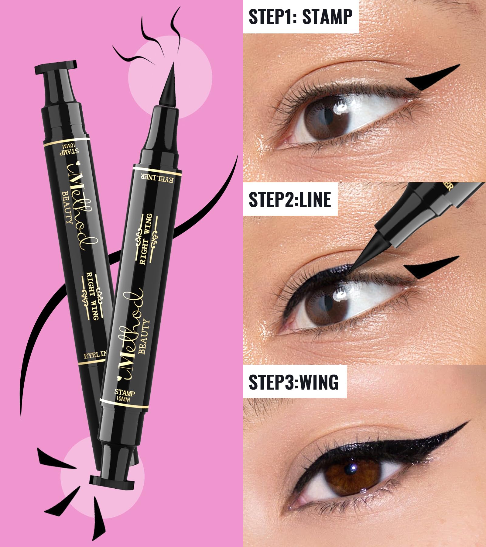 iMethod Winged Eyeliner Stamp - 2 Pens, Waterproof & Smudge-Proof, 10 mm Wing