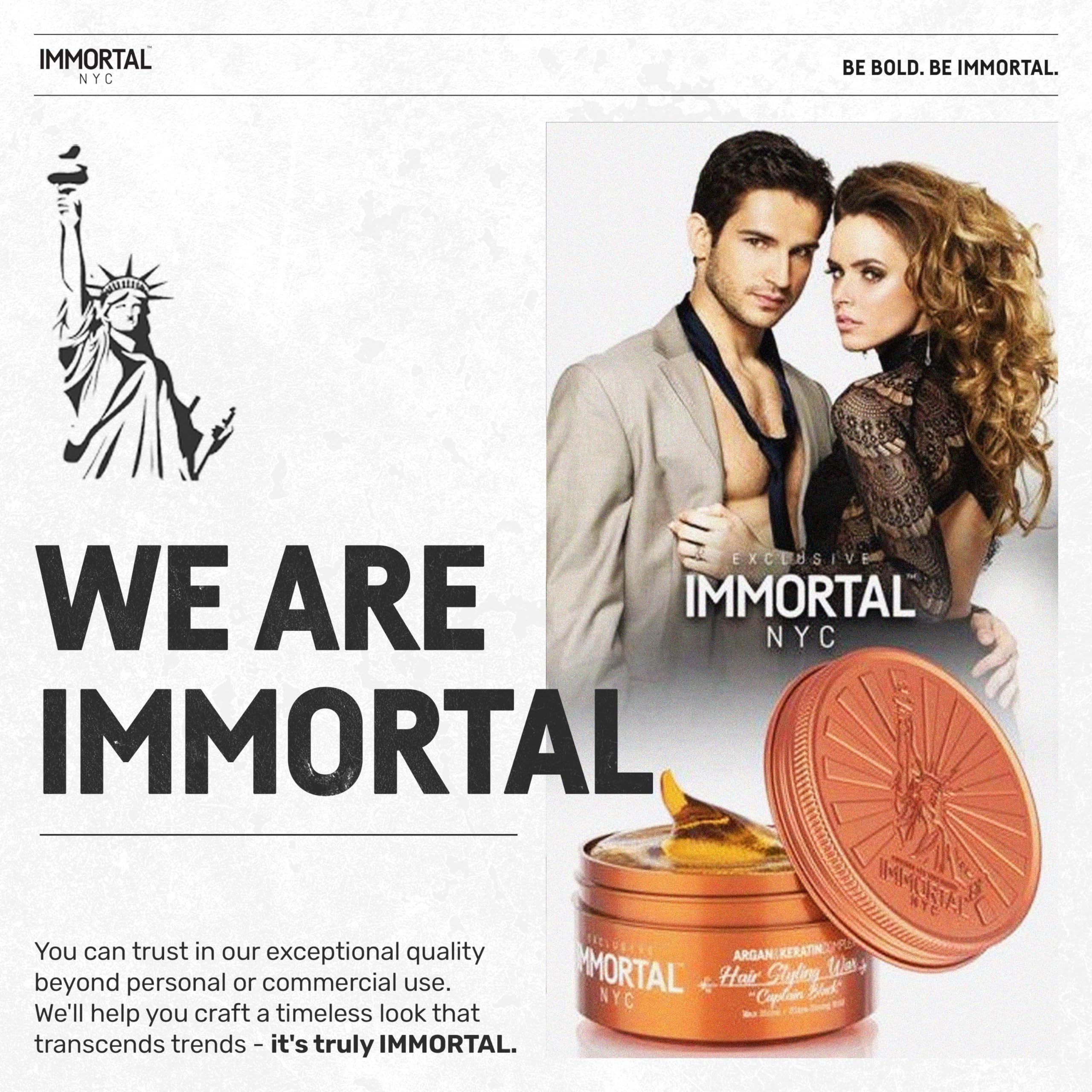 Immortal NYC Captain Black Hair Wax – 8/9 Hold, Max Shine, All-Natural Water-Based for Men