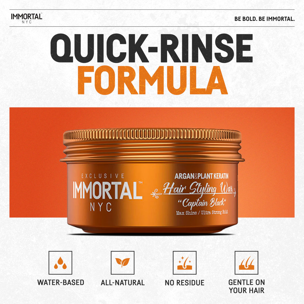 Immortal NYC Captain Black Hair Wax – 8/9 Hold, Max Shine, All-Natural Water-Based for Men