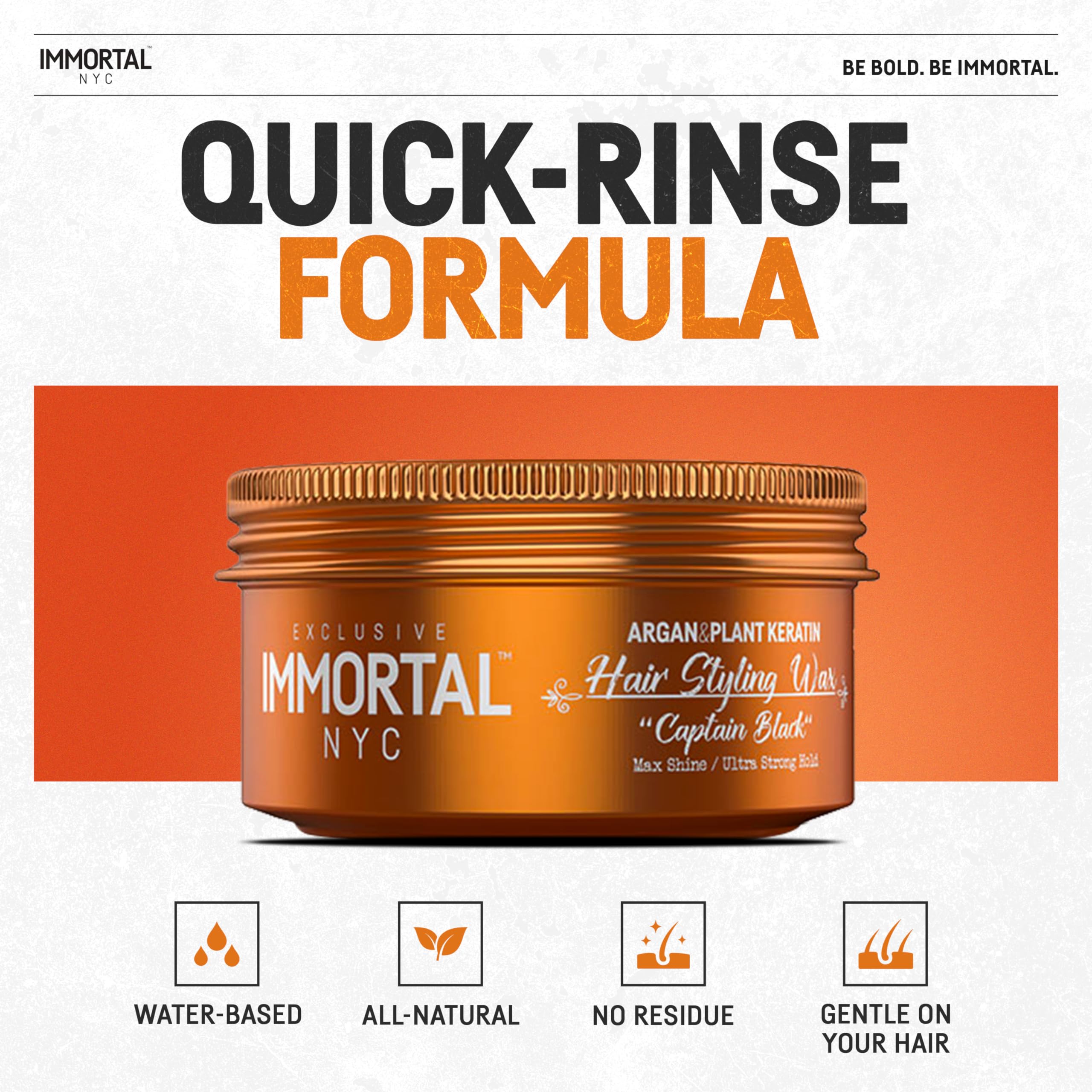 Immortal NYC Captain Black Hair Wax – 8/9 Hold, Max Shine, All-Natural Water-Based for Men
